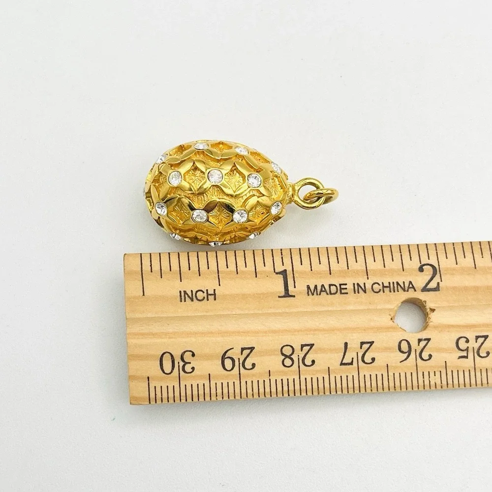 Vintage Joan Rivers Faberge Egg Pendant Photo Locket Heavy Crystals